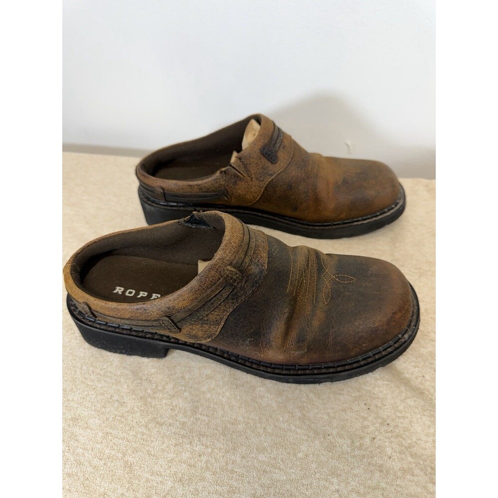 Roper Women's Laces Mules Clogs Crazy Horse Brown Leather Size  9 Wester